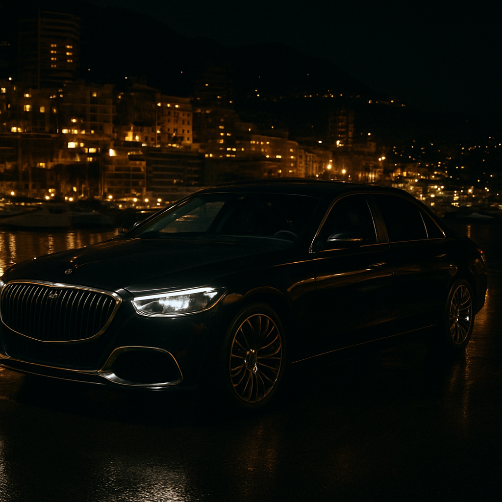 Luxury Mercedes-Benz Maybach in Monaco at night